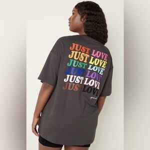 Victoria’s Secret PINK Just Love Rainbow Graphic T-Shirt Oversized O/S Pride Tee